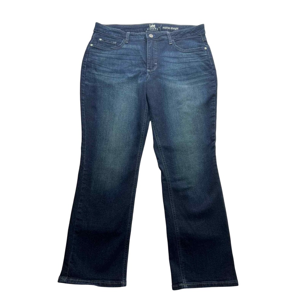 Women's LEE Riders Mid Rise Straight Denim Blue‎ Jeans Size 14 Petite Dark Wash